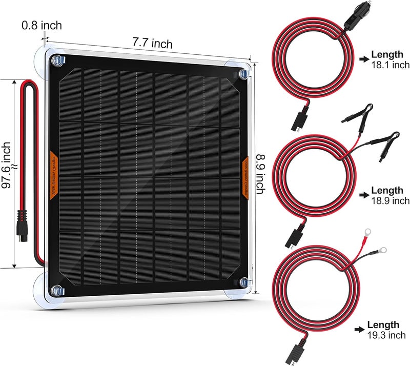 JOYSAE 5W 12V Solar Car Battery Charger Portable Waterproof Solar Power Battery Charger & maintainer with Trickle Cigarette Lighter Plug & Alligator Clip - Image 5