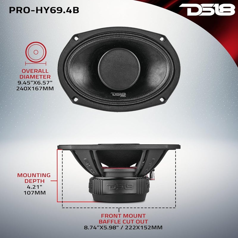 DS18 PRO-HY69.4B 6x9 Water Resistant Hybrid Mid-Range Loudspeaker with 1" Driver 250W Max Power 4-Ohm - Image 4