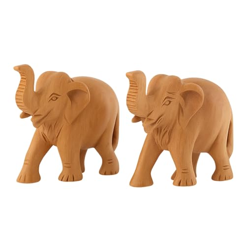 RDK SON'S Handcrafted Sandalwood Elephant Pair – Set of 2 Intricately Carved Wooden Figurines | Elegant Vastu & Cultural Décor Showpieces for Home, Office & Gifting (Sandalwood Upper Trunk) - Image 1