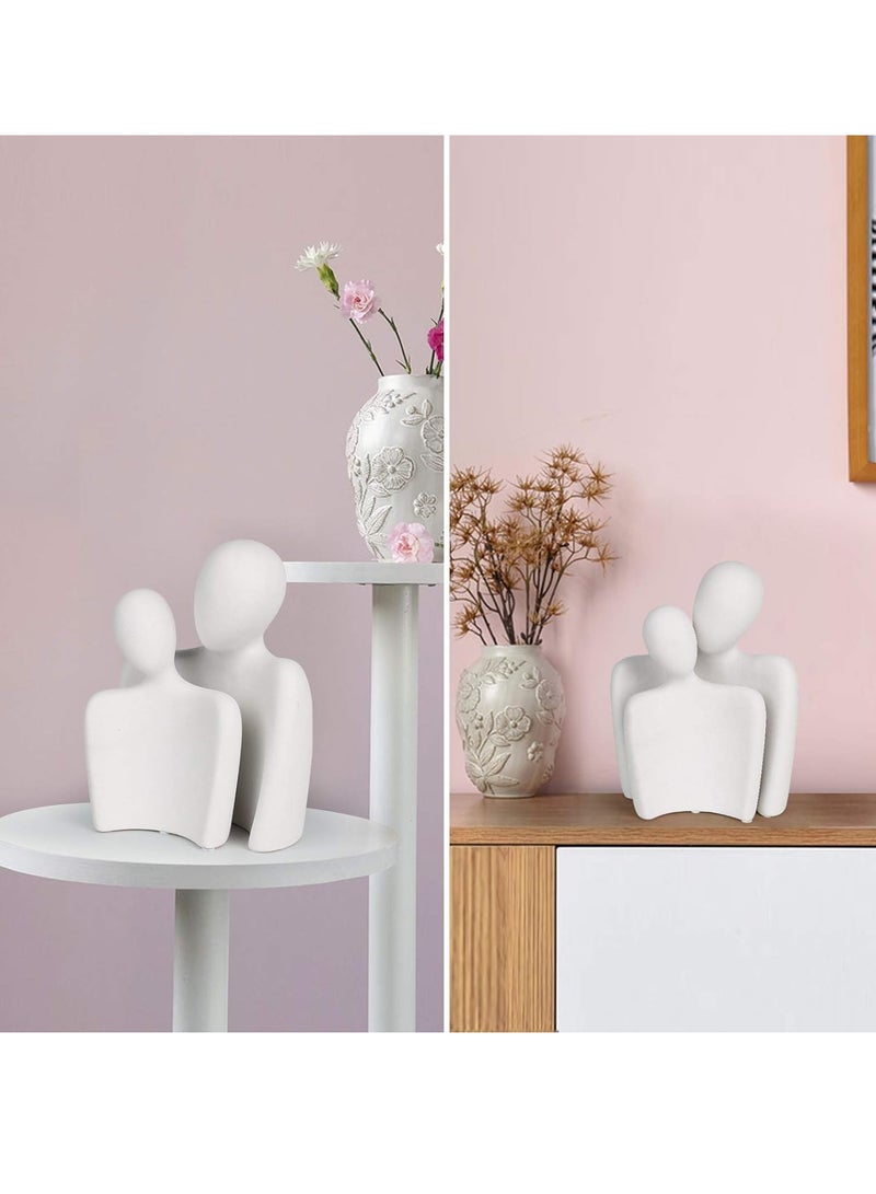 2 Pieces Modern Home Decor Sculptures Statues Contemporary Sculpture Couple Art Ceramic Sculpture Romantic Love Statue Figurine for Home Bedroom Livingroom Office Decor White  - Image 4