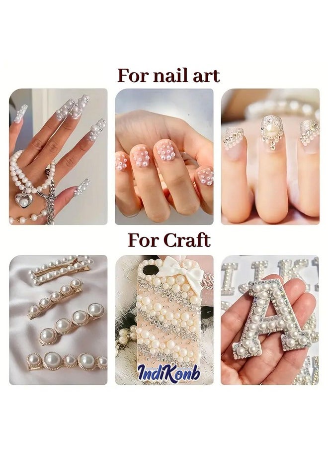 INDIKONB - 6200 Half Cut Pearls For Jewellery Making Craft, Round Flat Back Pastable Acrylic Pearls For Art, Craft, Scrapbooking, Decoration - Image 1