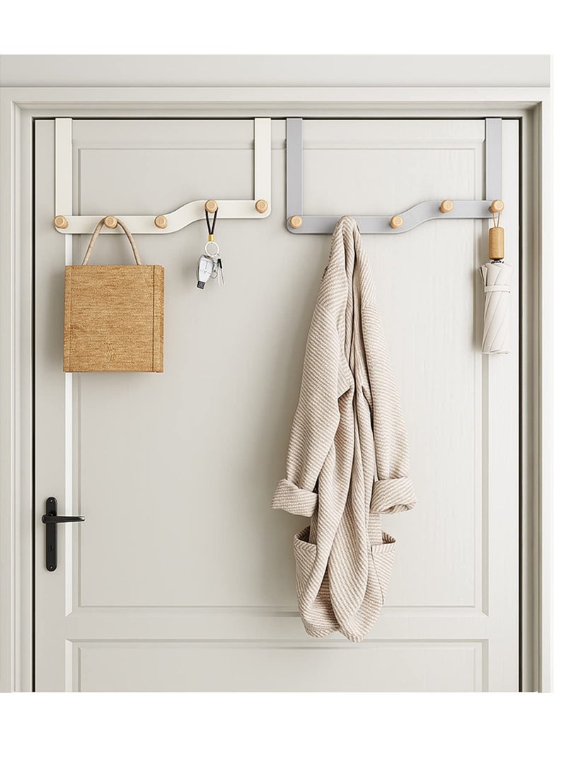 Over The Door Hooks - Multipurpose Door Rack with 5 Wooden Hooks, Over Door Coat Hanger, Back of Bathroom Bedroom, Hanging Coats Towel Hanger Coat Rack for Towels, Clothes（White） - Image 2