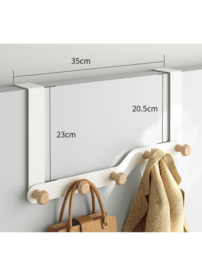 Over The Door Hooks - Multipurpose Door Rack with 5 Wooden Hooks, Over Door Coat Hanger, Back of Bathroom Bedroom, Hanging Coats Towel Hanger Coat Rack for Towels, Clothes（White） - Image 4