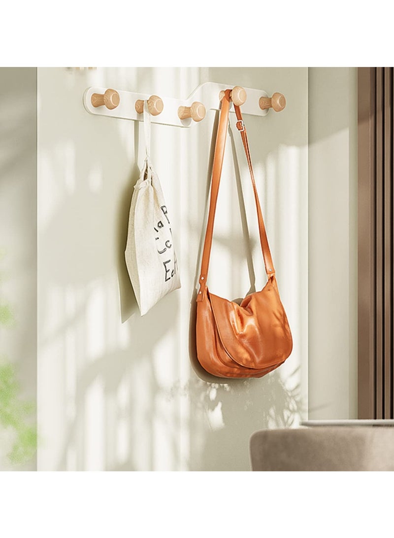 Over The Door Hooks - Multipurpose Door Rack with 5 Wooden Hooks, Over Door Coat Hanger, Back of Bathroom Bedroom, Hanging Coats Towel Hanger Coat Rack for Towels, Clothes（White） - Image 5