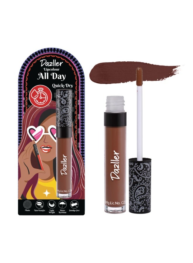 DAZLLER All Day Lipcolour Quick Dry|Moisturizing Kokum Butter|Brown Liquid Lipstick for Women|Non-Transfer|8hr stay|QDLC025 HazelnutCup|6g - Image 1