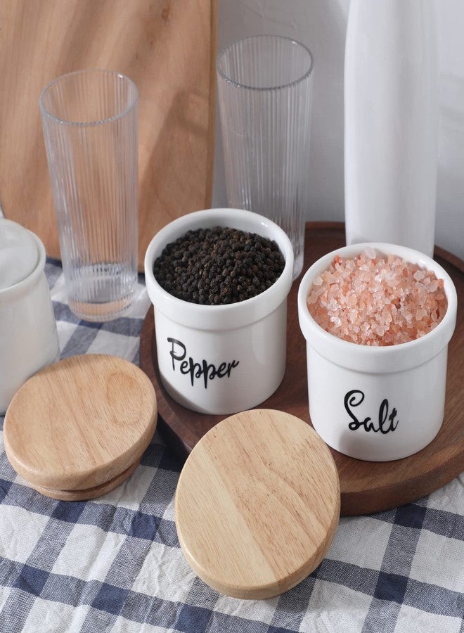 هاو توب أوعية ملح وفلفل من هاوتوب بغطاء خشبي، سعة 12.5 أونصة، وعاء سيراميك لحفظ الملح والفلفل، مناسب لسطح المطبخ، ديكور مطبخ ريفي - Image 5