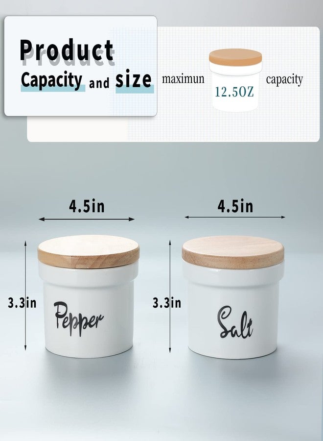 هاو توب أوعية ملح وفلفل من هاوتوب بغطاء خشبي، سعة 12.5 أونصة، وعاء سيراميك لحفظ الملح والفلفل، مناسب لسطح المطبخ، ديكور مطبخ ريفي - Image 2