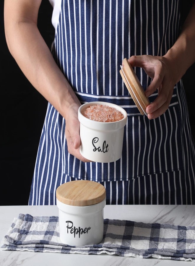 هاو توب أوعية ملح وفلفل من هاوتوب بغطاء خشبي، سعة 12.5 أونصة، وعاء سيراميك لحفظ الملح والفلفل، مناسب لسطح المطبخ، ديكور مطبخ ريفي - Image 3