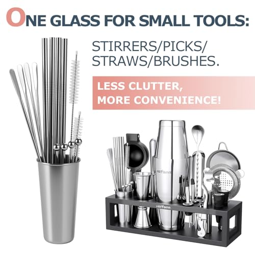 HMYBAR® Bartender Kit with Black Bamboo Stand, 31-Piece Cocktail Shaker Set, 20/28 oz Boston Shaker Set for Home Bar, Mixology Bar Tool Set with 39 Recipe Cards - Image 5
