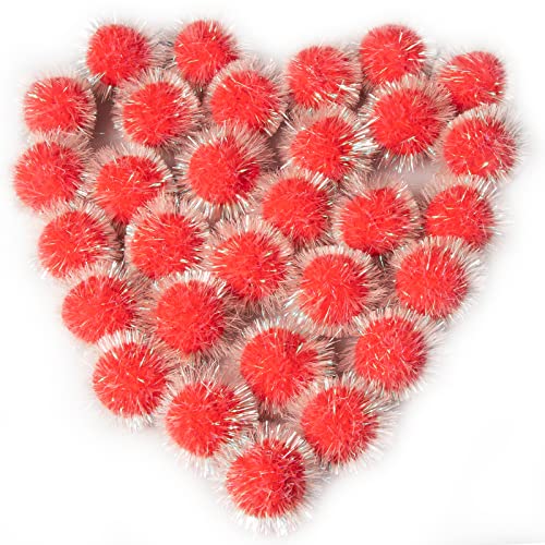 VAPKER 30 Pcs Cat Ball Toys Sparkle Balls Extra Large 2 Inch Cats Favorite Chase Glitter Ball Glitter Tinsel Pom Poms Balls Red Color - Image 1