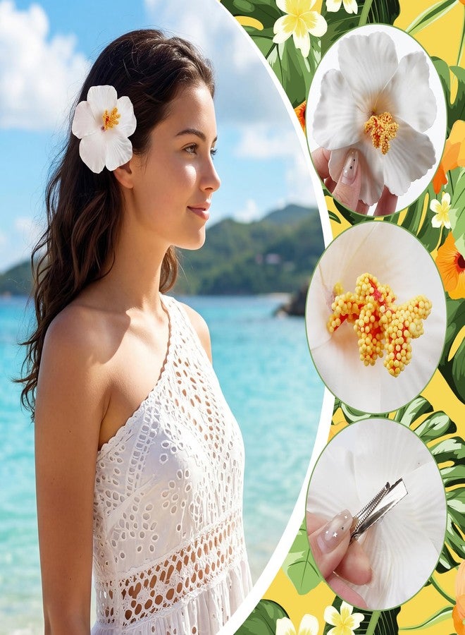 Poualss 6 Pcs Hawaiian Flower Hair Clips for Women 3.5 Inch Plumeria Hibiscus Hair Clip Tropical Artificial Flower Hair Accessories for Beach Pool Vacation, Luau Party Supplies, Wedding (White, Red, Orange) - Image 3