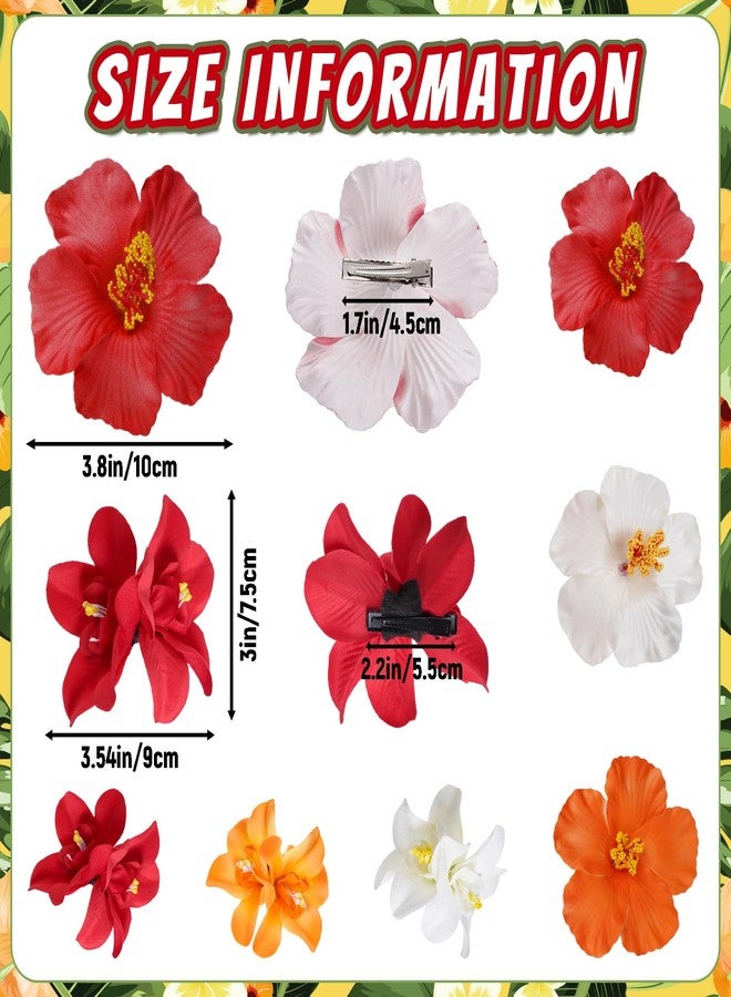 Poualss 6 Pcs Hawaiian Flower Hair Clips for Women 3.5 Inch Plumeria Hibiscus Hair Clip Tropical Artificial Flower Hair Accessories for Beach Pool Vacation, Luau Party Supplies, Wedding (White, Red, Orange) - Image 2