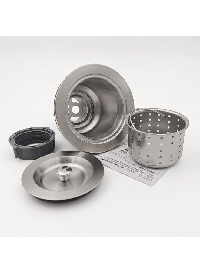 GZILA 3-1/2-Inch Kitchen Sink Drain Strainer Assembly Kit, Deep Waste Basket Strainer with Sealing Lid Sink Stopper, 304 Stainless Steel Brushed Nickel - Image 2