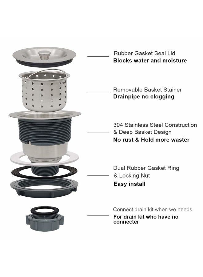 GZILA 3-1/2-Inch Kitchen Sink Drain Strainer Assembly Kit, Deep Waste Basket Strainer with Sealing Lid Sink Stopper, 304 Stainless Steel Brushed Nickel - Image 5
