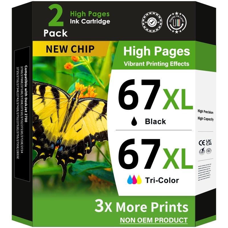 OFCINK 67 Ink Cartridges Black/Color Combo Pack Replacement for HP Ink 67 HP 67XL Ink Works for HP DeskJet 2855e 2827e 2800e 4255e 2755e 2700 4155e 4227e 2700e 2734e 2852e Envy 6055e 6000 6400 6455e Printer - Image 1