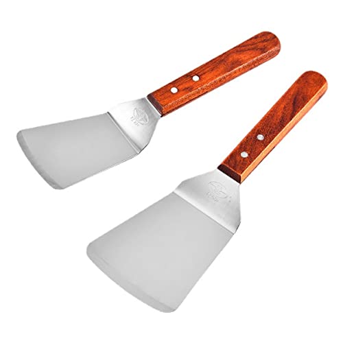 TASKHOUSE Turner Spatula Solid Stainless Steel Griddle with Wooden Handle Heavy Duty Grill Spatula for Smash Burgers, Pancakes (Big+Small) - Image 1
