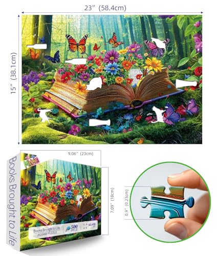 MINIWAN Vibrant Flowers Book 500 Piece Jigsaw Puzzle for Adults Magical Forest Scene Enchanted Garden Butterflies Funny Colorful Challenging 500Piece Puzzle for Family Game Night23x15 - Image 5