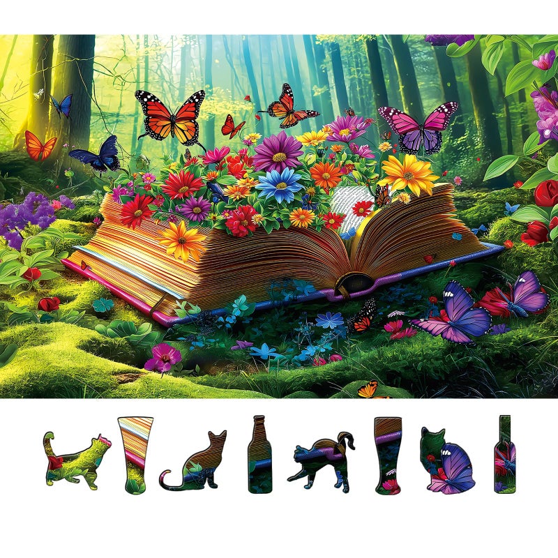 MINIWAN Vibrant Flowers Book 500 Piece Jigsaw Puzzle for Adults Magical Forest Scene Enchanted Garden Butterflies Funny Colorful Challenging 500Piece Puzzle for Family Game Night23x15 - Image 3