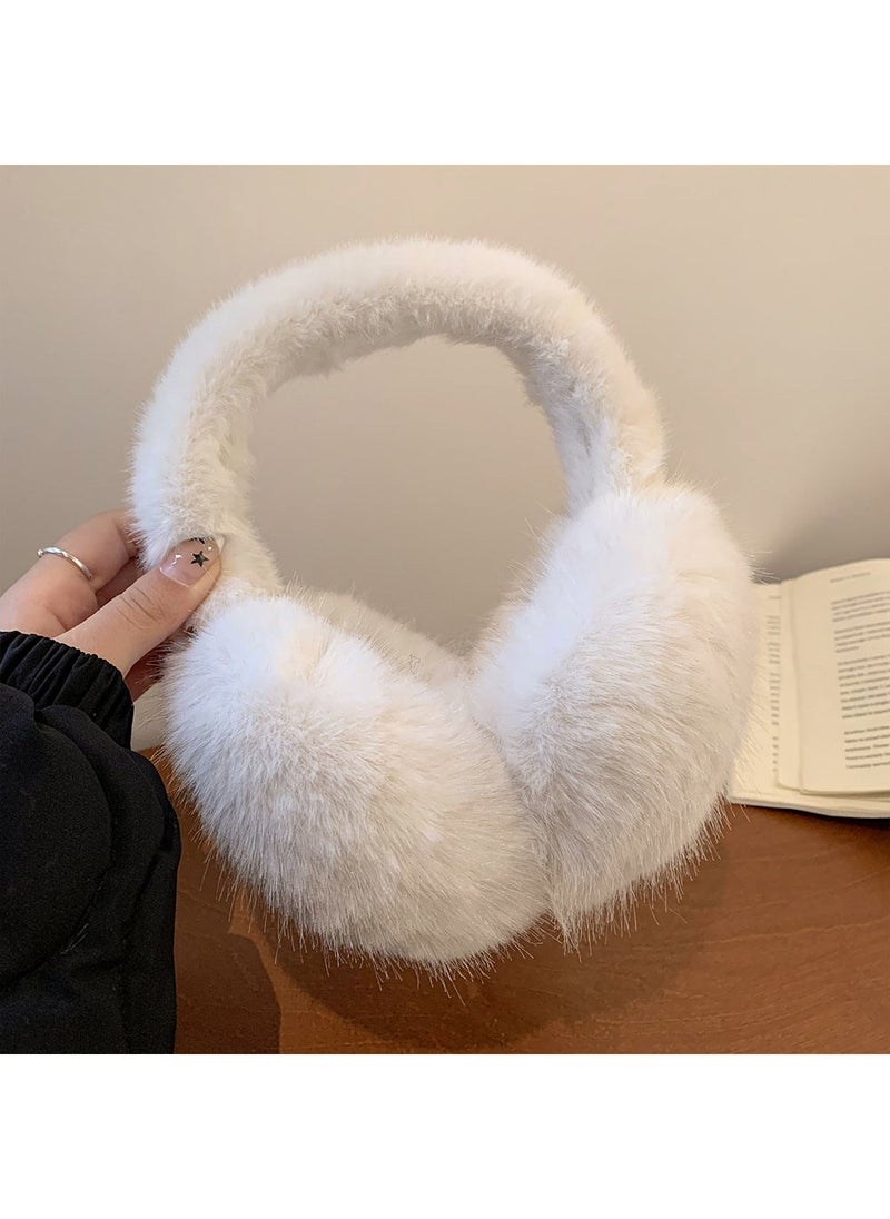 Cute plush warm earmuffs for women winter 2025 new solid color cycling earmuffs windproof cold-proof earmuffs earmuffs White