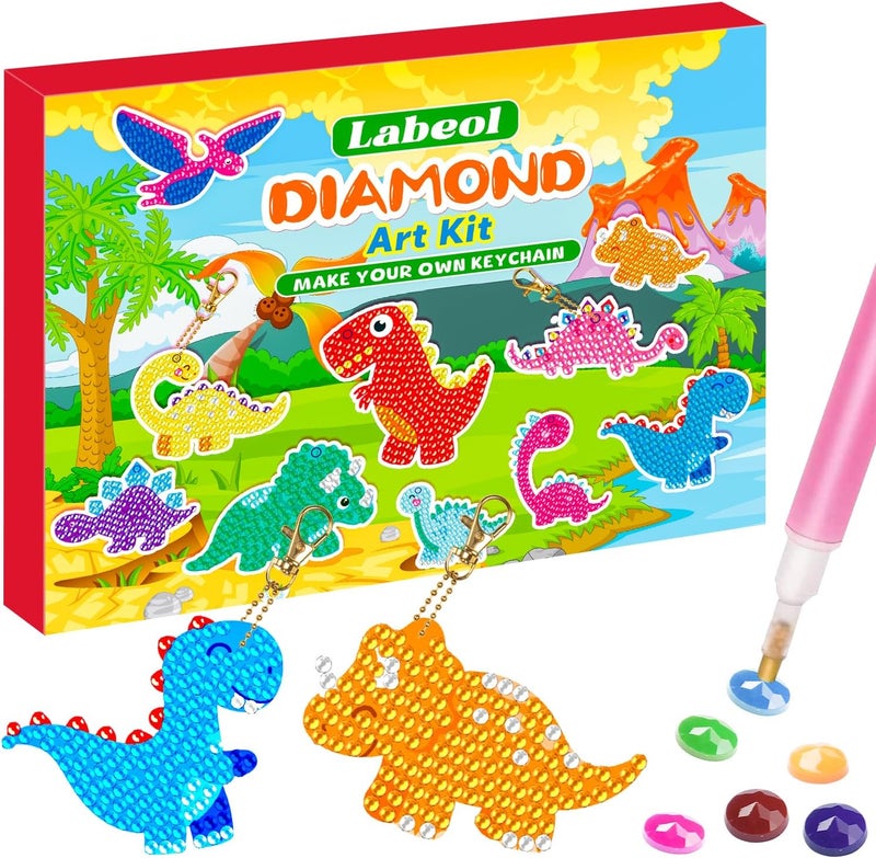Labeol Arts and Crafts for Kids Ages 8-12 - Creat Your Own GEM Keychains-5D Diamond Art by Numbers GEM Art Kits for Kids Girls Toddler Crafts Age 6-7 6-8 10-12 (Dinosaur) - Image 1