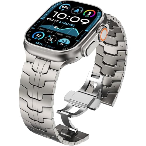Wingle Stainless Steel Bands for Apple Watch Band Ultra 3/2/1 Band Ultra 49mm 46mm 45mm 44mm 42mm Series 11/10 SE 3/2/1 Men, 24mm Wide Business Rugged Metal Bands for iWatch 9 8 7 6 5 4 3 2 1,Titanium - Image 1