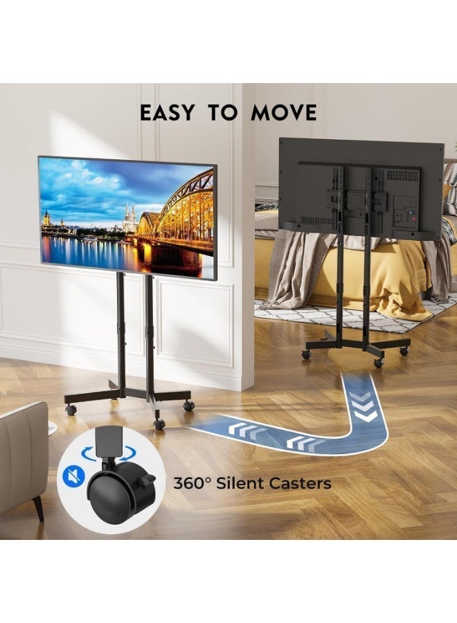 FlashHawk Mobile TV Cart Stand: Height Adjustable Flat Screen TV Mount with Rolling Casters and AV Shelf Fits 32 to 70 inch Load 110 lbs VESA 600x400 for Living Room Audio Gaming Room - Image 3