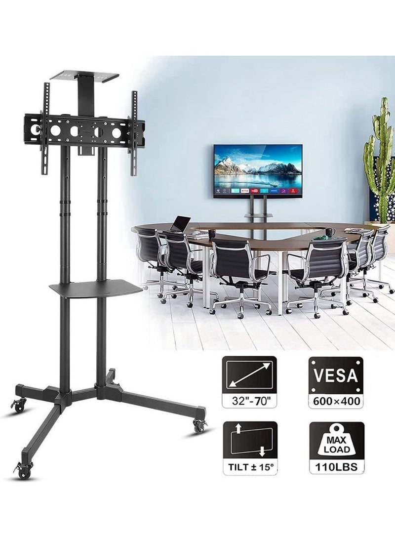 FlashHawk Mobile TV Cart Stand: Height Adjustable Flat Screen TV Mount with Rolling Casters and AV Shelf Fits 32 to 70 inch Load 110 lbs VESA 600x400 for Living Room Audio Gaming Room - Image 4