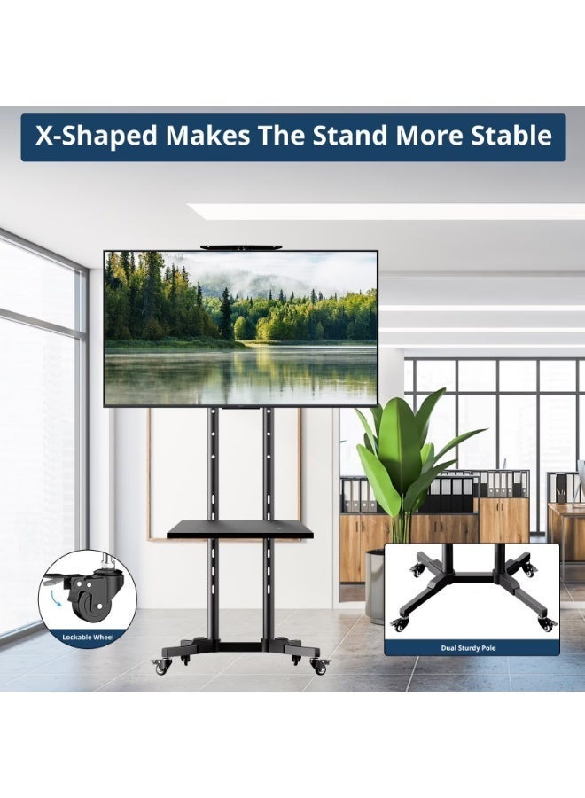 FlashHawk Mobile TV Cart Stand: Height Adjustable Flat Screen TV Mount with Rolling Casters and AV Shelf Fits 32 to 70 inch Load 110 lbs VESA 600x400 for Living Room Audio Gaming Room - Image 2
