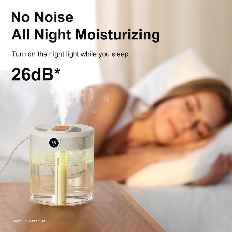 Smart Humidifier: 1.3L White Top Fill Cold Mist - 26dB Quiet Operation 360° Dual Nozzles for Home Bedroom Indoor Dry Environments - Image 3