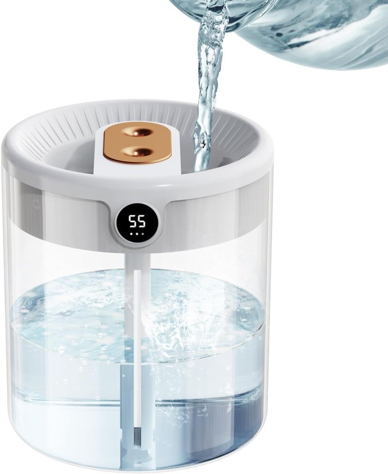 Smart Humidifier: 1.3L White Top Fill Cold Mist - 26dB Quiet Operation 360° Dual Nozzles for Home Bedroom Indoor Dry Environments - Image 1