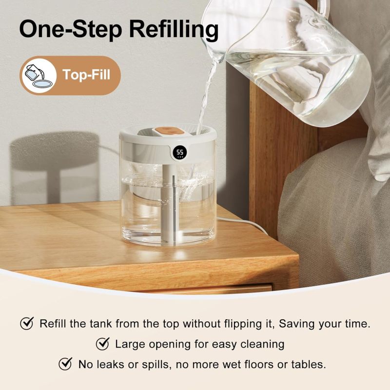 Smart Humidifier: 1.3L White Top Fill Cold Mist - 26dB Quiet Operation 360° Dual Nozzles for Home Bedroom Indoor Dry Environments - Image 4
