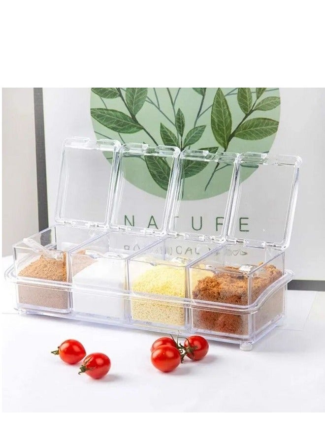 Acrylic Seasoning Set - Kitchen Seasoning Spice Bowl - 4-piece Acrylic Seasoning Set With Acrylic Spoons - You Can Use It For Condiments, Sugar And Tea - Image 1
