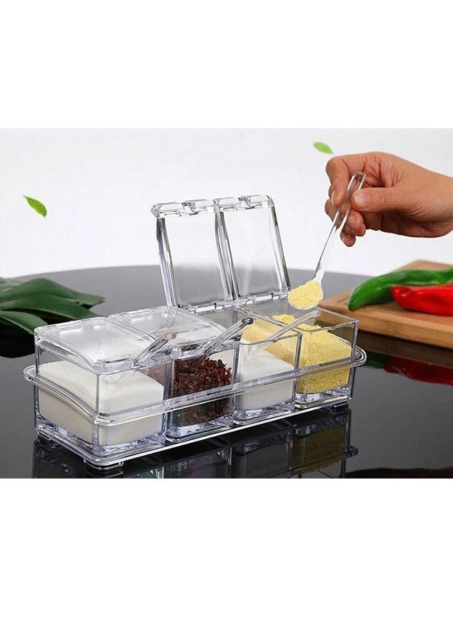 Acrylic Seasoning Set - Kitchen Seasoning Spice Bowl - 4-piece Acrylic Seasoning Set With Acrylic Spoons - You Can Use It For Condiments, Sugar And Tea - Image 5