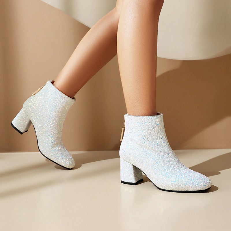 Winter Fashion High Heel Women'S Shoes 40-48 Sequins Joker Low Boots - Image 3