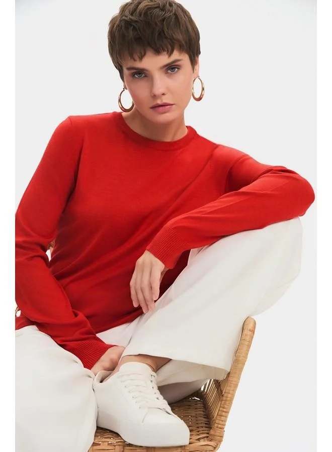 JUNE June Women Exclusive Crew Neck Viscose Blend Knitwear Sweater Tile
