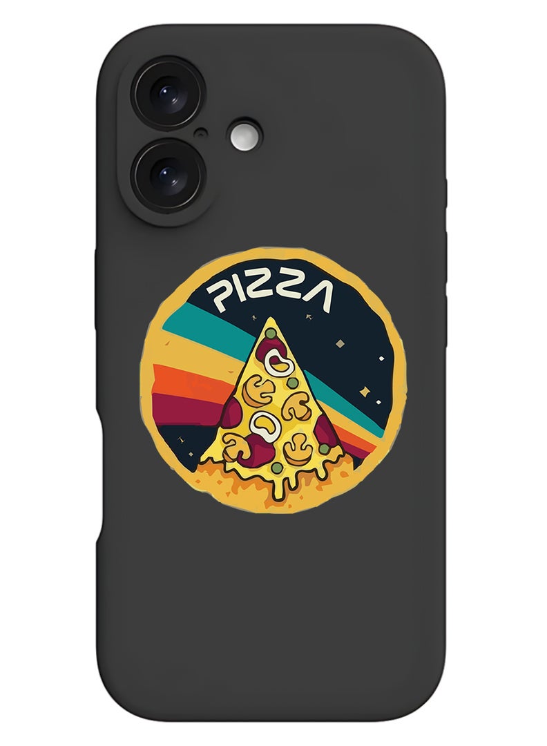 Theodor Protective Slim Fit Case Liquid Silicone Cover with Full Body Protection Anti-Scratch Shockproof Case For Apple iPhone 17 (Black) Pizza - Image 1