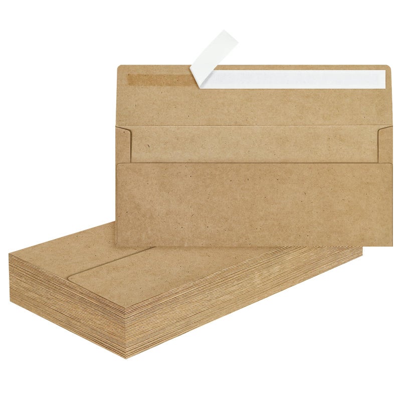 Mulbozy 50 Pcs Kraft #10 Business Envelopes, Self Seal Standard Envelopes, Windowless Business Mailing Envelopes for Office, Checks, Letters, Invoices, Statements, Wedding, 4-1/8 x 9-1/2 inch - Image 1