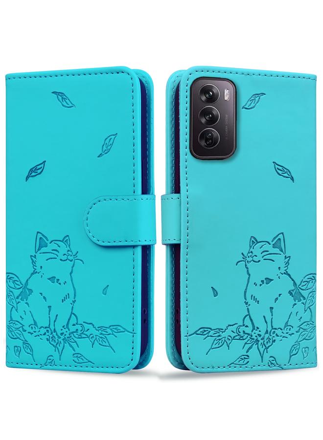 S-TOP Case For OPPO Reno12 5G Global Cute Cat Embossed Leather Phone Case - Image 1