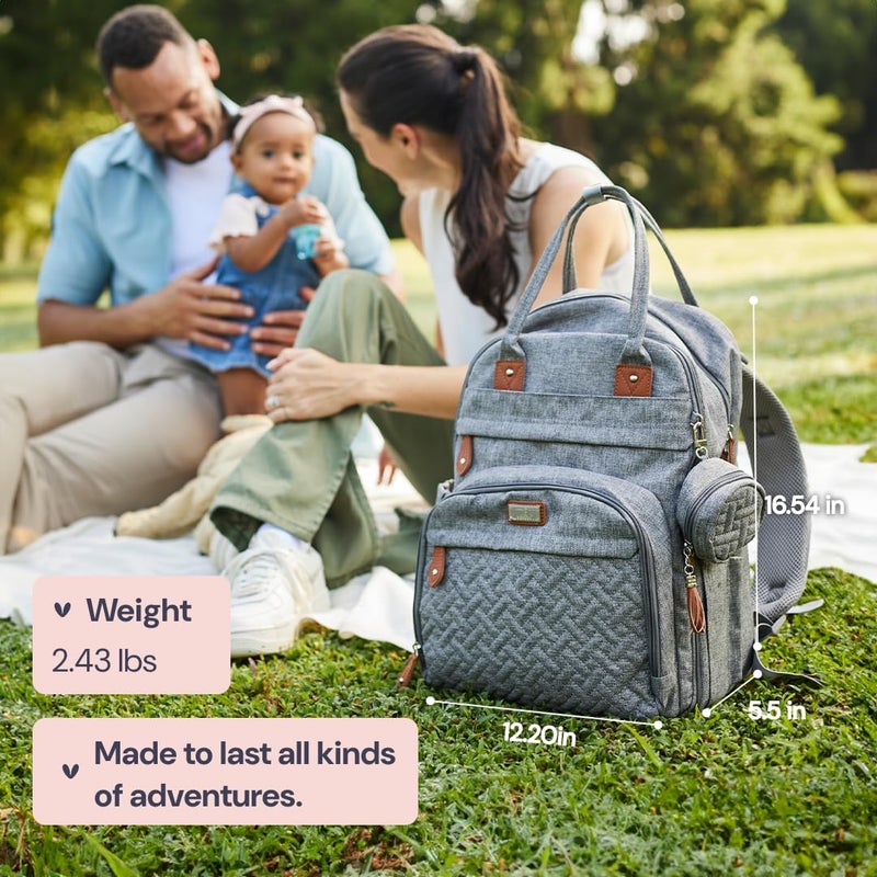 BabbleRoo Diaper Bag Backpack - Baby Essentials Travel Tote - Multi Function Water Resistant Diaper Bag, Travel Essentials Baby Bag with Changing Pad, Stroller Straps & Pacifier Case - Light Gray - Image 3