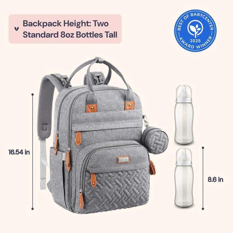 BabbleRoo Diaper Bag Backpack - Baby Essentials Travel Tote - Multi Function Water Resistant Diaper Bag, Travel Essentials Baby Bag with Changing Pad, Stroller Straps & Pacifier Case - Light Gray - Image 2