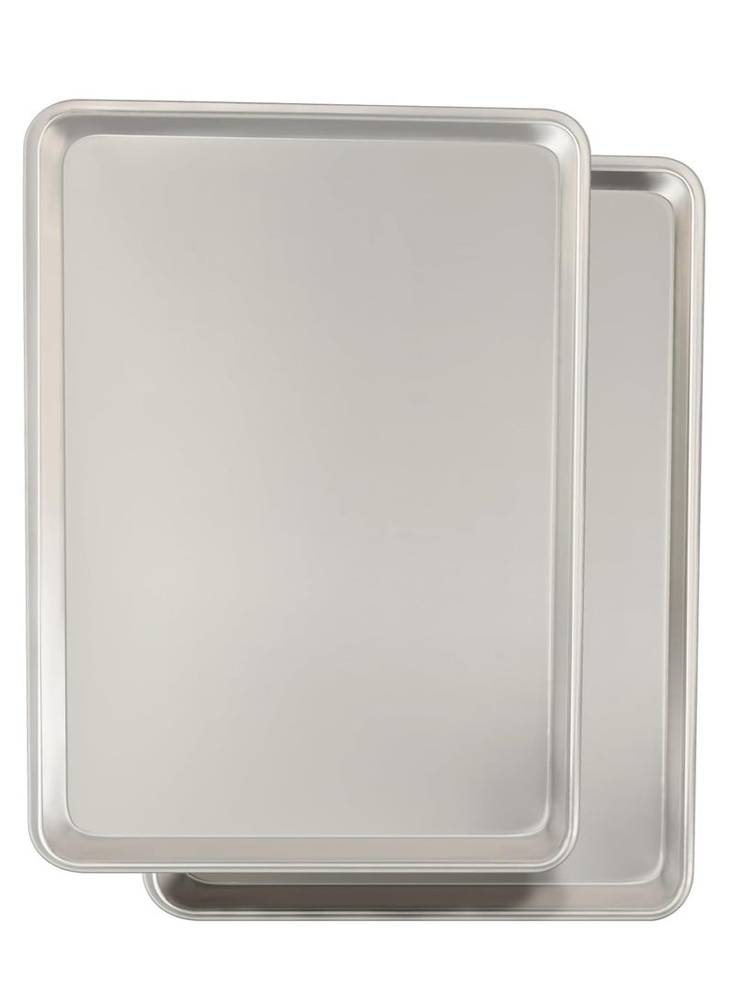 طقم صينية خبز، صينية كوكي من الألومنيوم الطبيعي، صينية كوكي من الألومنيوم الطبيعي مقاومة للالتواء ومقاومة للالتصاق، صينية كوكي كبيرة سميكة للخبز والتحميص - Image 1