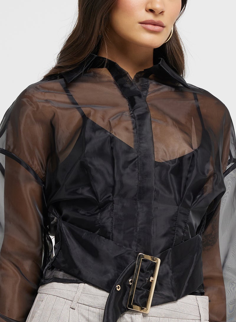 ايلا بلوزة شفافة بحزام - Image 3