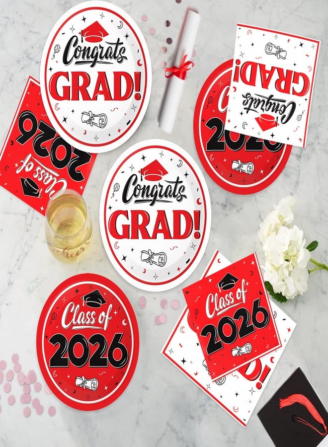 BAIVV Graduation Decorations 2026, 200 Pcs Class of 2026 Graduation Party Supplies Kit with Paper Plates, Luncheon and Cocktail Napkins, Congrats Grad Decorations for 50 Guests (Red) - Image 3