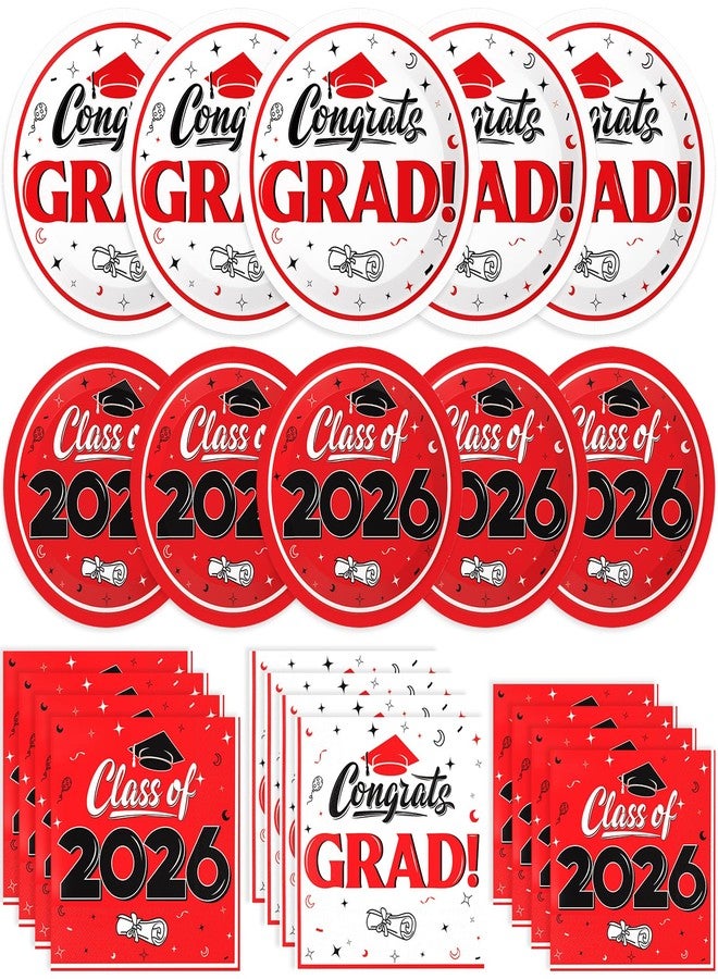 BAIVV Graduation Decorations 2026, 200 Pcs Class of 2026 Graduation Party Supplies Kit with Paper Plates, Luncheon and Cocktail Napkins, Congrats Grad Decorations for 50 Guests (Red) - Image 1