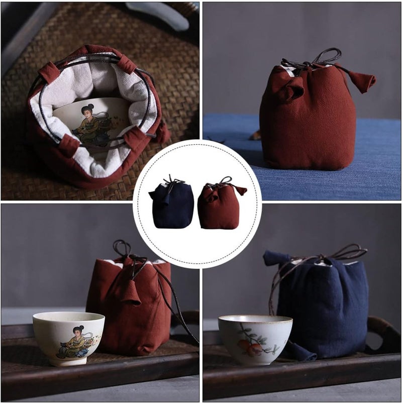 IMIKEYA 2Pcs Cotton Linen Tea Cup Storage Bags Portable Travel Teacup Pouches Wear-Resistant Tea Bottle Holders for Home and Outdoor Use Random Color - Image 5