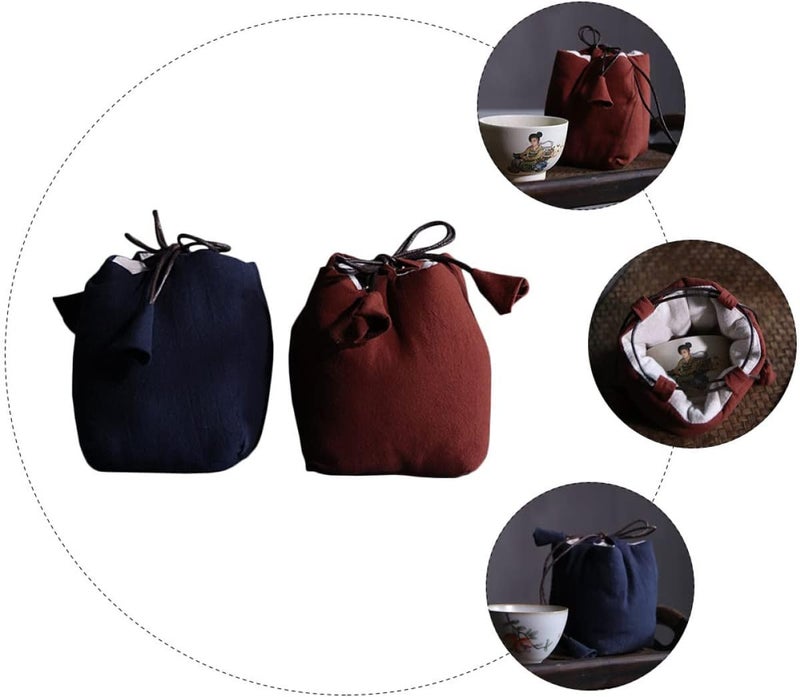 IMIKEYA 2Pcs Cotton Linen Tea Cup Storage Bags Portable Travel Teacup Pouches Wear-Resistant Tea Bottle Holders for Home and Outdoor Use Random Color - Image 4