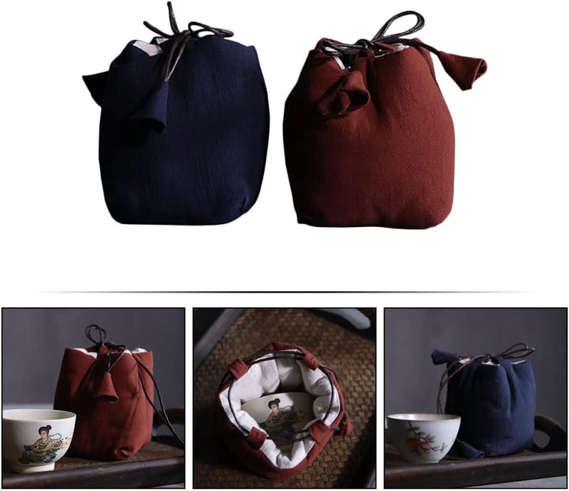 IMIKEYA 2Pcs Cotton Linen Tea Cup Storage Bags Portable Travel Teacup Pouches Wear-Resistant Tea Bottle Holders for Home and Outdoor Use Random Color - Image 3