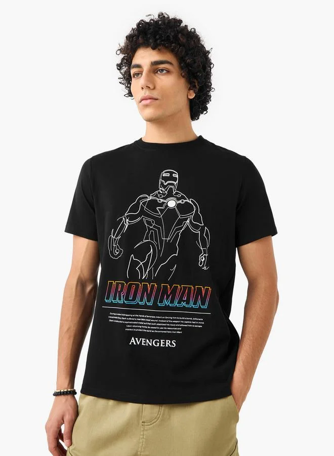 SP Characters Men Regular Fit Crew Neck Short Sleeves Iron Man Print T shirt