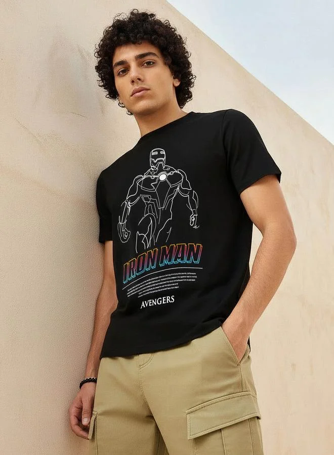 SP Characters Men Regular Fit Crew Neck Short Sleeves Iron Man Print T shirt