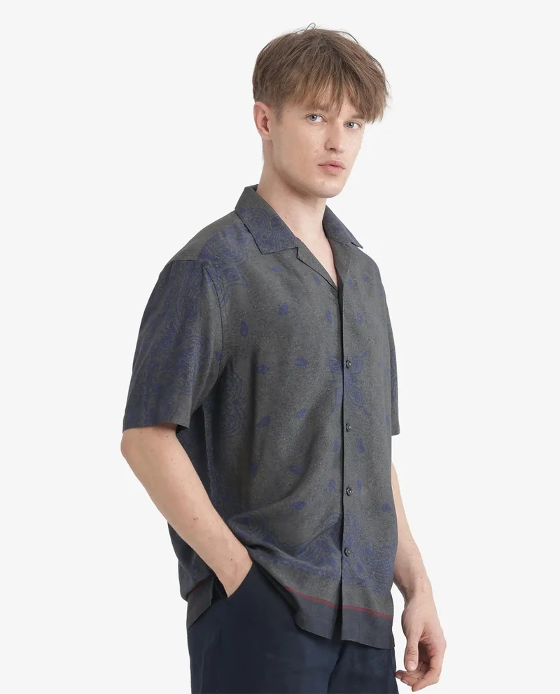 Rare Rabbit Men's Cuban Collar Boxy Fit Shirt